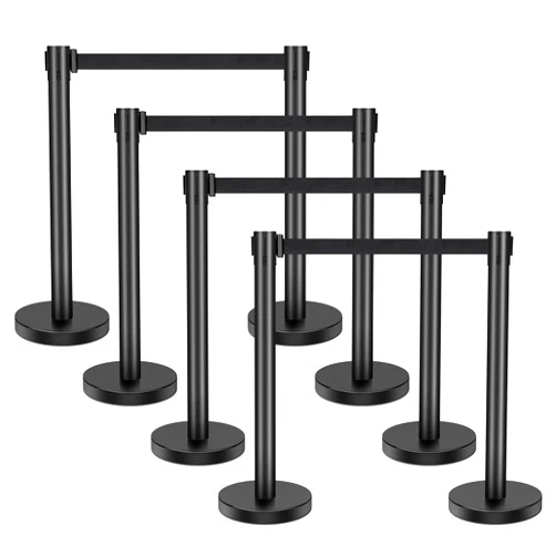 XPCARE Crowd Control Stanchion,8 Pieces Stanchion Set with 6.6ft/2 m Black Retractable Belt, Stanchion Retractable Belt Barriers, Black Crowd Control Barrier Metal Base,Easy Connect Assembly