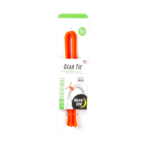 Nite Ize GT12-31-2R3 Original Gear, Reusable Rubber, 12 Inch, 2-Pack, Bright Orange, Made in The USA Twist Tie, 2 Count (Pack of 1)