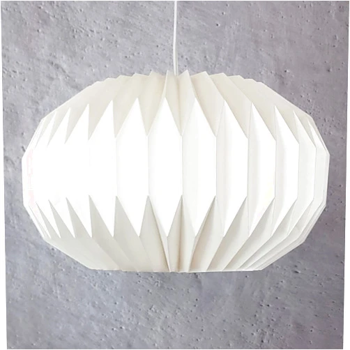 Studio pleat LLC SPHERE L -origami, paper lamp, pendant shade, oval, white, round, modern, japandi, scandinavian design, ecofriendly, minimalist, nursery, bedroom, kid room