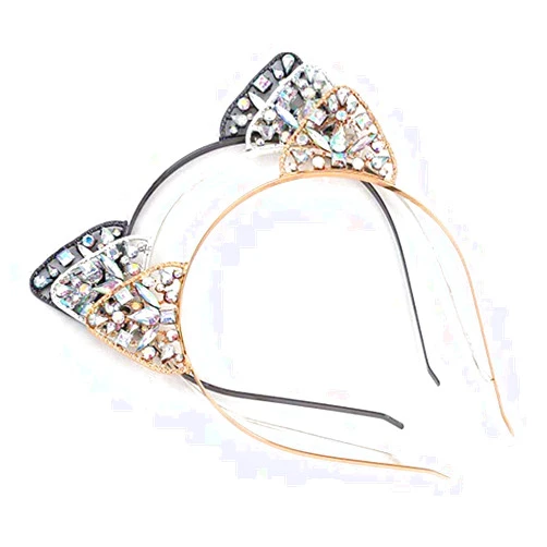 Teensery 3Pcs Rhinestone Cat Ears Headbands Set Crystal Hair Hoop for Women Girls Kids Party Decoration Cosplay Halloween Makeup Headpiece Hair Accessories