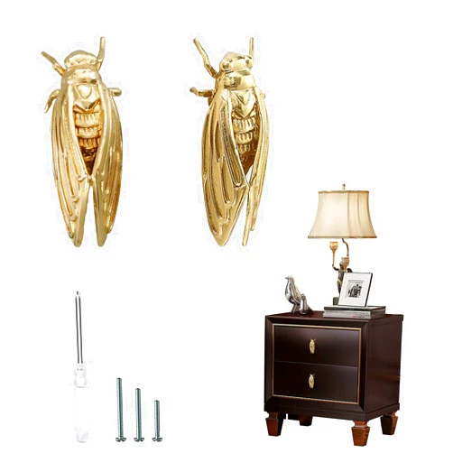 F FuGong HomeAcc Creative Animal Shape Brass Knobs for Kitchen Cabinets Cupboard Door and Decorative Furniture Hardware Pack of 2 (Cicada)