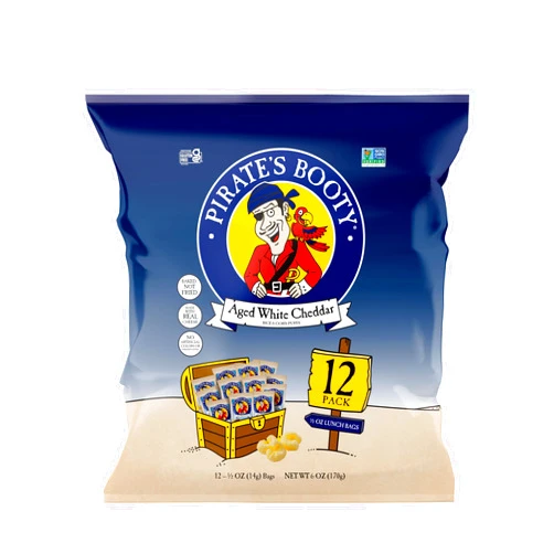 Pirate's Booty Aged White Cheddar Cheese Puffs, Gluten Free, Kids Snacks, 0.5oz Individual Size Snack Bags (12 Count)