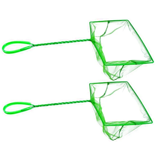 AOODOOM 2 Pack Aquarium Fishing Net Fish Tank Cleaning Tools Fine Mesh Net with Long Handle Green 8 Inch