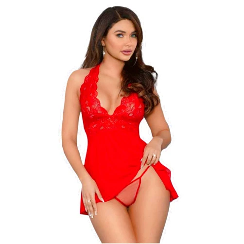 Ifondi Women Sexy Cute Babydoll Strap Lingerie G-String Halter Chemise Mesh Nightwear V Neck Sleepwear