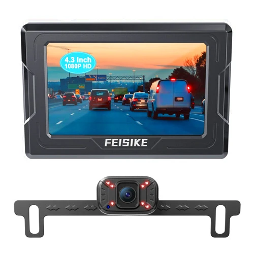 FEISIKE Backup Camera, 1080P IR Night Vision with Monitor, Easy Setup Plug-Play Rear View Camera, 150 Degrees Wide Angle, IP68 Waterproof, 4.3