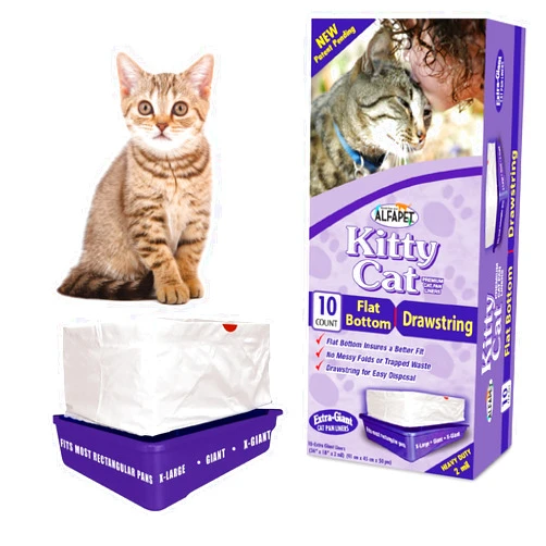 Alfapet Flat Bottom Cat Litter Box Liners, Pack of 20 - Super Heavy Duty Kitty Litter Bags with Drawstring for Poop and Liquid Waste - Jumbo Design for Extra Large Cat Pans