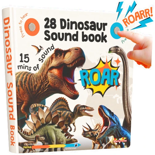 LEARNING BUGS Dinosaur Sound Book for Kids 3-5, 28 Realistic Sounds. Explore Land, Sky, & Sea Dinosaurs, Perfect Educational Toy and Gift for Toddlers