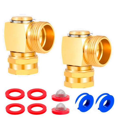 Breezliy Garden Hose Swivel elbow Connector 90 Degree Solid Brass Pipe Fittings,Brass Replacement Part Swivel,Hose Kink Protector（2pcs）