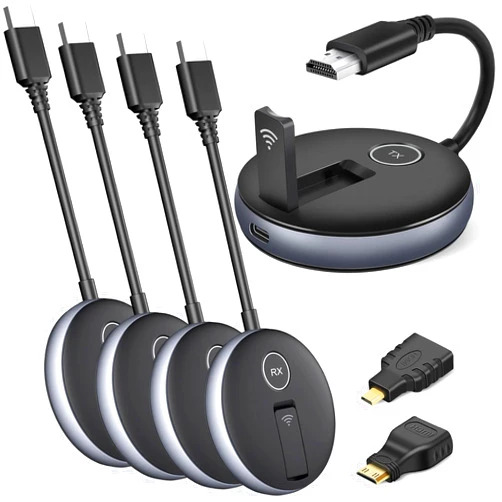 YAOMAISI Wireless HDMI- One Transmitter and Four Receivers- G9R Extender Kit, Wirelessly Simultaneous Expansion, 50M/165FT 5.8G/2.4G @60Hz, Plug and Play- Stream Video from Laptop to Multi-TVs/Monitors
