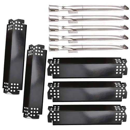 Metal Club Grill Repair Kit for Nexgrill 720-0888 720-0888N 720-0830H Gas Grills, 5-Pack Stainless Steel Pipe Burners & 5-Pack Porcelain Steel Flame Tamers Heat Plates Shields Replacement