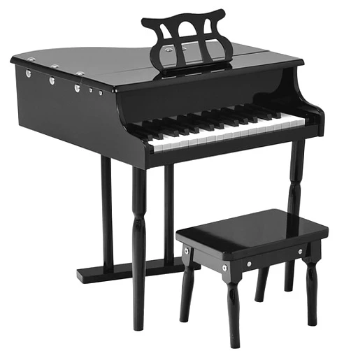 Goplus 30-Key Classical Kids Piano, Mini Grand Piano Wooden Learn-to-Play Musical Instrument Toy with Bench, Piano Lid, Music Rack, Gift for Boys Girls Aged 2+ Baby Tollder(3 Straight Leg-Black)