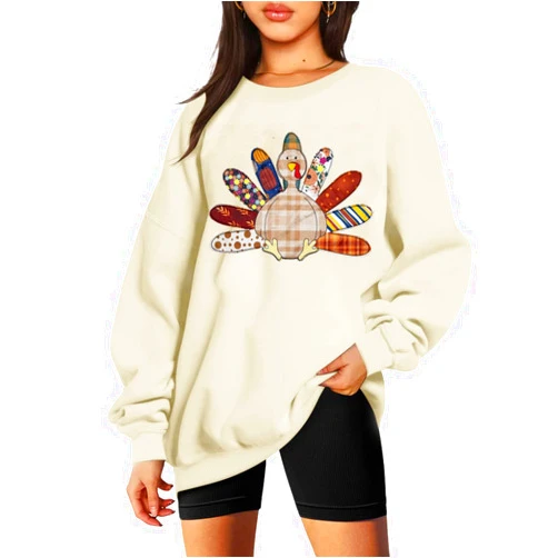 UNIQUEONE Thanksgiving Sweatshirt Women Turkey Tshirt: Gobble Til You Wobble Shirt Oversized Fall Graphic Pullover Top
