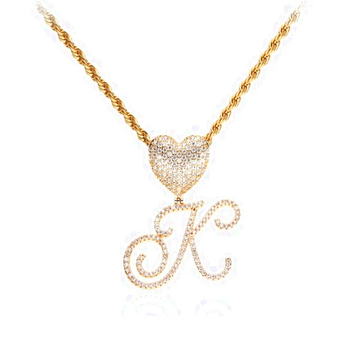 SXNK7 Cursive Initial Necklace for Women Men 18K Gold Plated A-Z Letters Pendant Necklace with Rope Chain Hip Hop Iced Out Heart Alphabet Necklace Jewelry Gifts