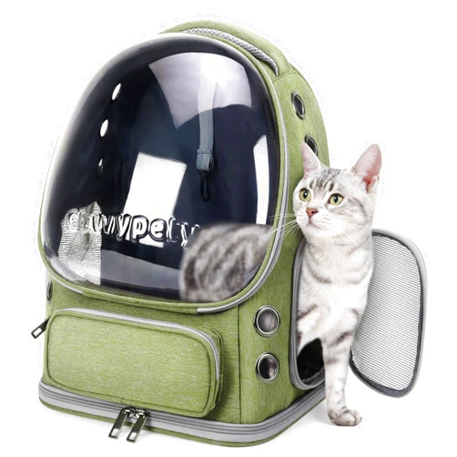 Cawypety Cat Backpack Carrier, Breathable Cat Carrier Large Space Bubble Pet Backpack for Kitty Small Dog up to 15lbs, Transparent & Foldable Pet Carrier for Travel Hiking