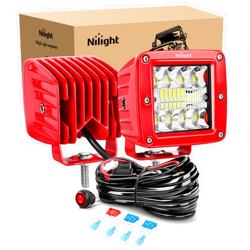 Nilight LED Light Pods 2PCS 42W 3Inch Triple Row Spot Flood Combo LED Cubes with Wiring Harness Kit for Driving Backup Reverse Light on Off-Road Truck SUV ATV UTV, 2 Years Warranty