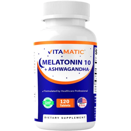 Vitamatic Melatonin 10mg with Ashwagandha 4:1 Extract 250 mg 120 Tablets