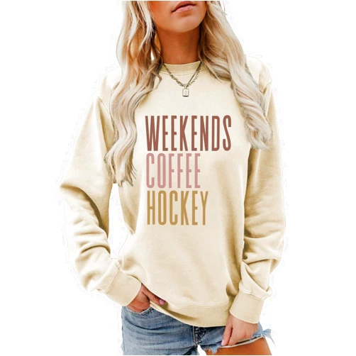 Enviarbrillo Weekends Coffee Sweatshirt for Women - Retro Hockey Mom Shirt