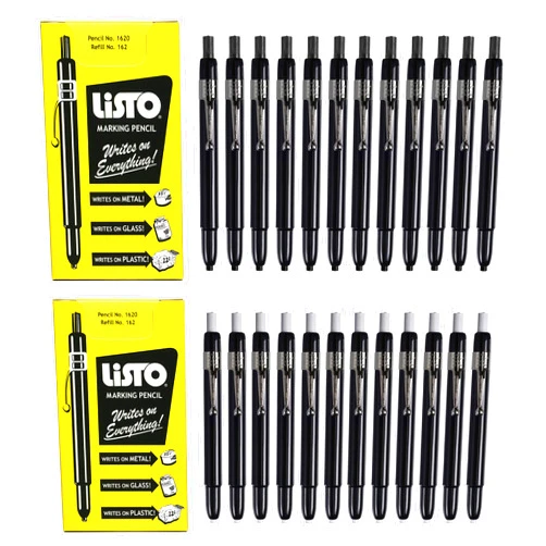 Listo Grease Pencils/China Markers/Wax Pencils- Bundle of Black And White Markers -12 Markers Each