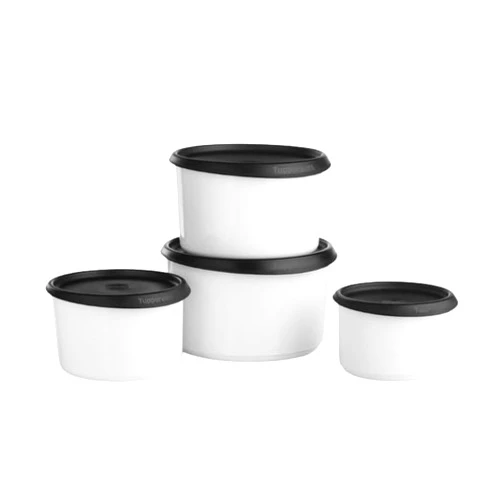 Tupperware One Touch Topper Stacking Canister Set of 4 Black Seal