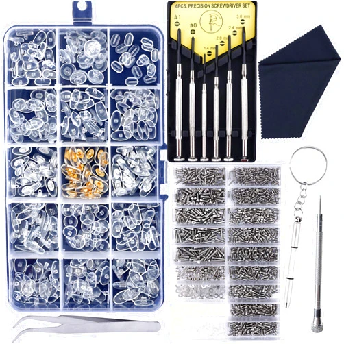 JANYUN Upgrade Version Eyeglass Repair Kit,1500 Pcs More Complete Glasses Screws Kit and Nose Pads with 6 Pcs Screwdrivers and 3 Pcs Tools for Glasses, Eyeglasses and Sunglasses Repair