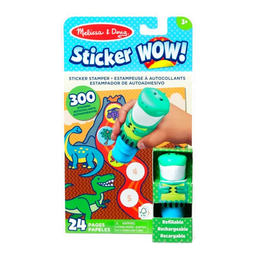 Melissa & Doug Sticker Wow!™ 24-Page Activity Pad and Sticker Stamper, 300 Stickers, Arts and Crafts Fidget Toy Collectible Character – Dinosaur Creative Play Travel Toy for Girls and Boys 3+,
