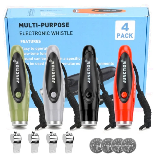 Xflyee Electronic Whistles 4 Pack, Loudest Electric Whistles 3 Tones High Volume Whistle Hand Held for Coaches Referees Training Whistle Bulk, Outdoor Hiking Emergency Rescue Whistle Gifts