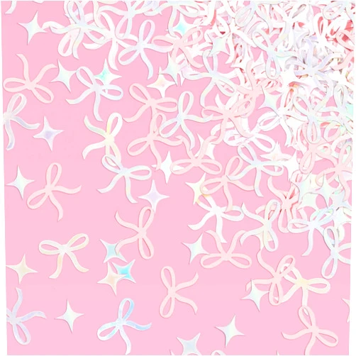 xo, Fetti Bow Confetti - 200 pc | Bachelorette Party Pink and Iridescent, Engagement Party Decoration, Tying the Knot Table Decor, Bride To Be Coquette Ribbon Bridal Shower Supplies