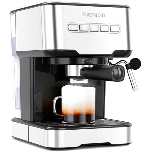 Chefman 6-in-1 Espresso Machine with Steamer, One-Touch Single or Double Shot Maker, Coffee Cappuccino Machine, Latte Built-In Milk Frother Stainless Steel