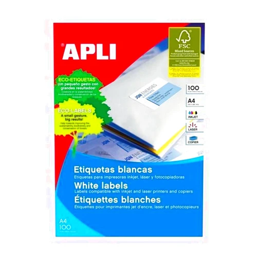 Apli CAJA 100 HOJAS ETIQUETAS FT/IM 210X297 APLI CANTOS RECTOS