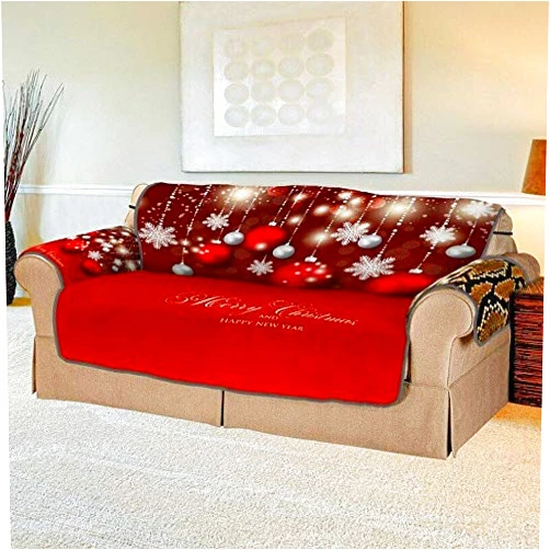 ausuky Merry Christmas Snow Sofa Cover Set Geometric Couch Elastic for Living Room Sofa Protector Home Decor Accessories (2 Seats)