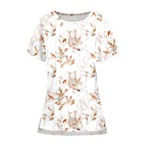 JCCDMZSL Scrubs for Women Scrub Tops Women Print with Design Professional Workwear Short Sleeve O-Neck Nurse Uniforms