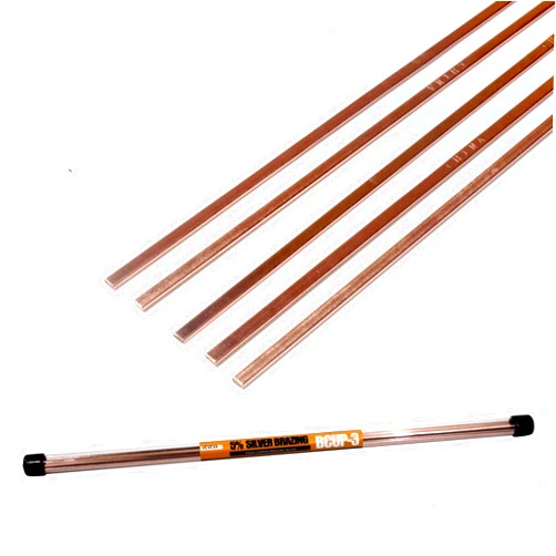 VEVEVA Brazing Rods Phosphor Copper 5% Silver Nitrate Sticks Copper Solder Kit Alloys Flat Industry Welding Rods for Air-conditioners, Refrigerators Pipe Gas and Freezers Storage HVAC(5% Silver Bcup-3)