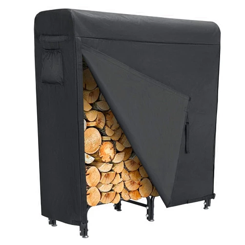 HYPATA 4FT Firewood Rack Outdoor with Cover,Heavy Duty wood racks outdoor for firewood & 600D Fabric Waterproof Cover for Fireplace,350 LBS Weight Capacity for Outdoor Indoor Use (Black)
