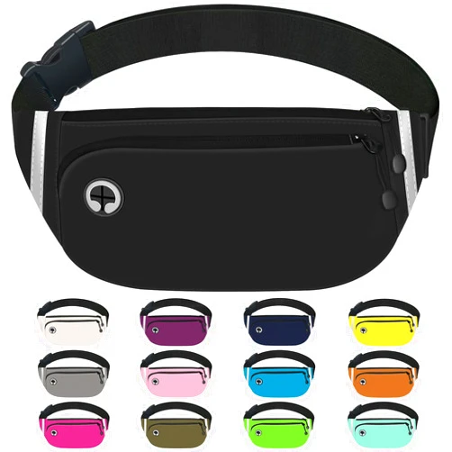 TORRYZA Fanny Packs for Women Men, Waterproof Waist Pack with Reflective Strip, Lightweight Slim Belt Bag with No-Bounce Adjustable Strap Running Travel Hiking Walking Sport(Black)