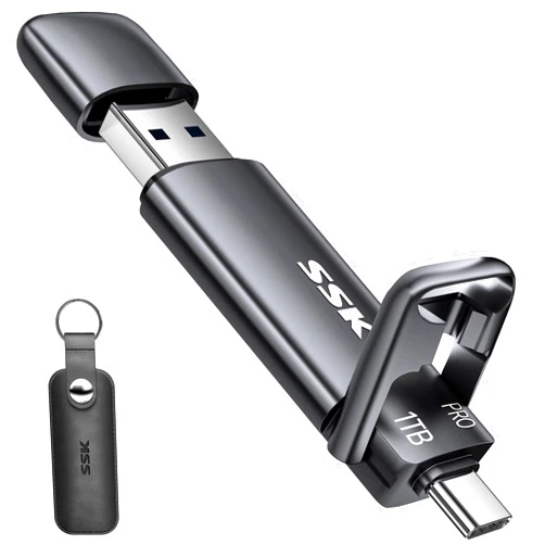 SSK 1TB USB C Thumb Drive up to 1000MB/s,Fast USB C Flash Dual Drive,External SSD Flash Drive Type C+USB A 3.2 Gen 2 Flash Drive,USB C Memory Stick for iPhone 15/PS4/Android Phone/Tablet/Windows/Mac