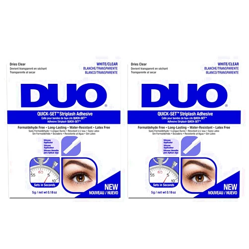 DUO Quick-Set Strong Hold Eyelash Lash Glue - White/Clear, Latex-Free, Waterproof, Fast Drying Strip Lash Adhesive 0.18 oz, 2 Pack