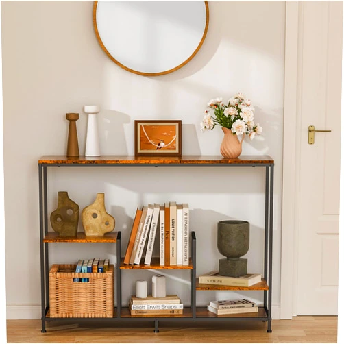 Yuyetuyo Entryway Table with 3 Adjustable Shelves, Behind Couch Table Entrance Table Long Sofa Table Console Table for Entryway, Hallway, Living Room, Foyer, Behind The Couch, Office, Rustic Brown