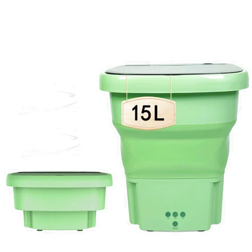 LZHYWEI Portable Washing Machine, 15L Mini Collapse Washer Upgraded Large Capacity Washer Blue Light Deep Cleaning of Underwear, Baby Clothes for Apartment, RV, Travel, Camping (Green)