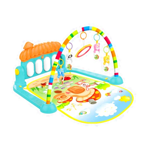 KUANDARM Cartoon Baby Play Mat with Fitness Frame Piano Keyboards Activity Gym Play Mat with Pendant Toy Early Education Blanket, Mushroom