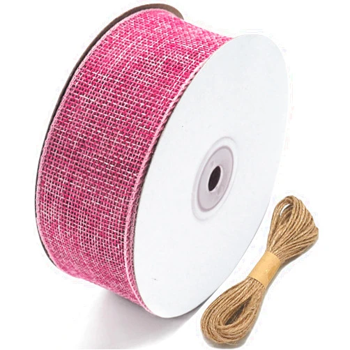 MIGLORIA Pink Burlap Wired Ribbon Roll 1.5 Inch x 10 Yard for Halloween Crafts Vintage Rustic Wedding Party Decorative DIY Home Christmas Gift Wrapping Supplies