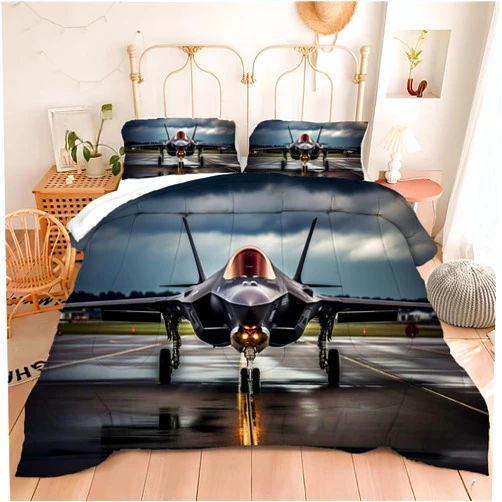 Motorax Military Jet Bedding Sets Fighter on The Runway Plane Military Theme Down Comforter for Boys Adults Men Bedroom Decor with 2 Pillow Shams Full Size
