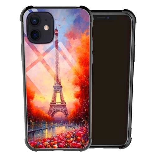 DeweiDirect Phone Case for iPhone 15 14 12 13 11 7 8 6s 6 Pro Max Plus Mini XR X XS Max SE with Effiel Tower-AZ485 Design, Black Slim Rubber Frame, Four Corners Reinforced