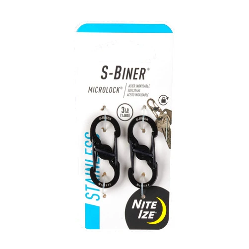 Nite Ize S-Biner MicroLock Stainless Steel - S-Biner with Locking Dual Sided Gates - Keep Keys Secure with Carabiner Key Holder - Black (2 Pack)