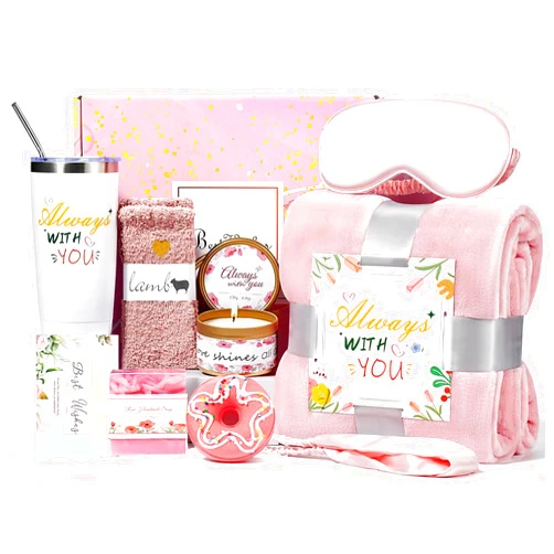 Graplife Birthday Gifts for Women, Get Well Gifts for Women Gift Basket, Retirement Gift for Women with Luxury Flannel Blanket, Teacher Appreciation Gifts for Women Mom Wife Girlfriend Friends Sis-Pink