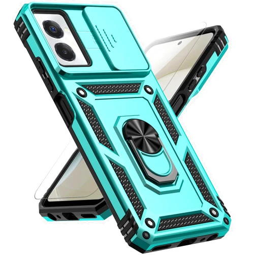 PUSHIMEI for Motorola Moto G Power 5G 2024 Case with Slide Camera Cover HD Screen Protector [Military Grade Drop Tested] Magnetic Ring Holder Kickstand Protective Phone Case for Moto G Power 5G 2024, Mint