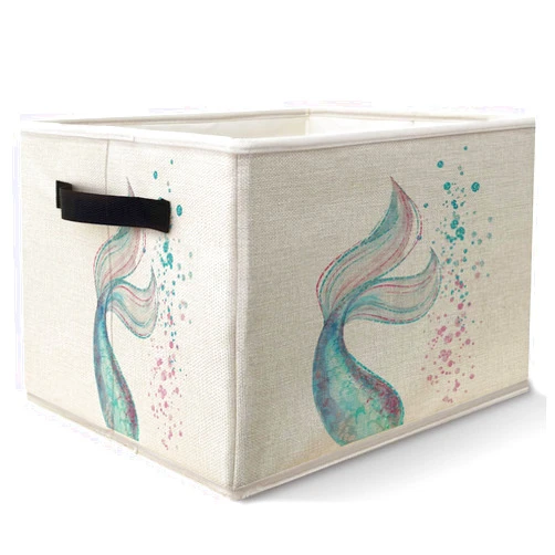 Likjad Ocean Mermaid Storage Bins Basket, Toybox for Girls Room, Glitter Mermaid Tail Collapsible Fabric Storage Box Organizer for Bedroom Bathroom Clothes Books Toys