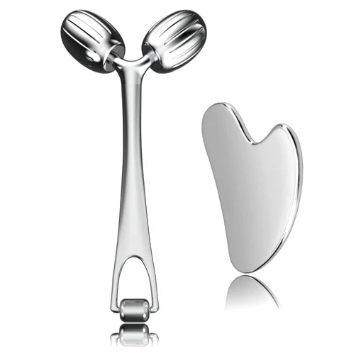Yeamon Face Massager, Metal Face Roller Gua Sha Massage Tool for Face Neck Eye Body Skin Care, Facial Roller Gifts for Her, Women and Girl