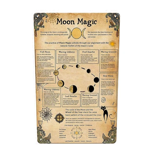 YOYI ART Moon Decor Witchy Wall Decor Moon Magic Vintage Metal Tin Sign Knowledge Poster Wall Art Home Bedroom Decor, 8 x 12 inch