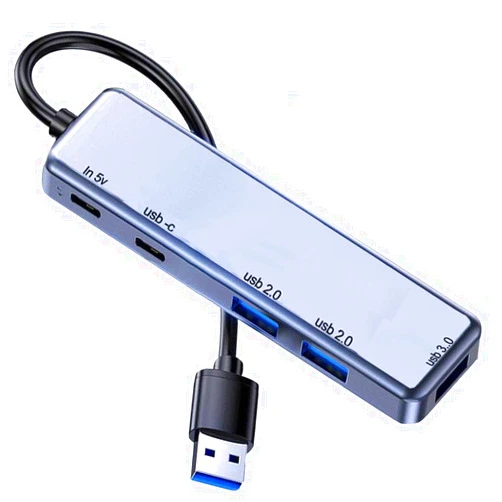 TIMEJONS 5 in 1 USB Multipport Hub 3.0, Ultra Slim Portable USB Splitter Adapter with 3 USB A 1 Type C Port and PD100W Charger, USB Expander for PC, Laptop, MacBook, Flash Drive, Printer, Keyboard and more