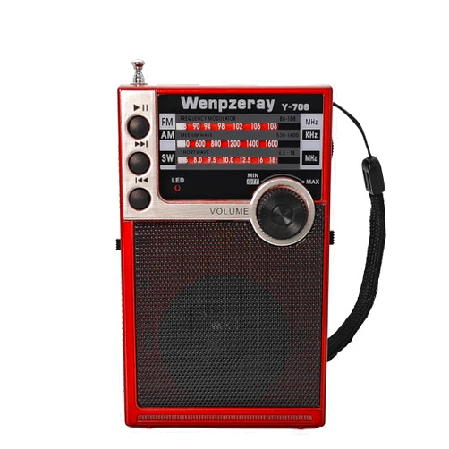 WENPZERAY Y-706 Portable Pocket Radio AM FM SW Band Compact Receiver Battery Operated Transistor with Good Loud Sound Speaker Support USB/TF Card Play Headphone Jack for Indoor Outdoor Emergency (Red)